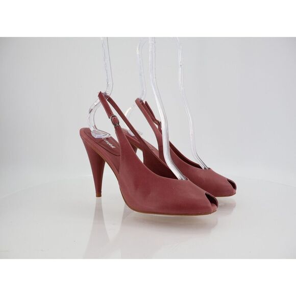 Jeffrey Campbell Snoah Slingback Peep Toe Pump Size 6.5 Burgundy Red Leather - Picture 2 of 12